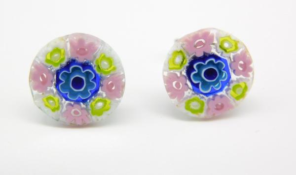 Millefiore Glass (Murrine) green-rose - Studs